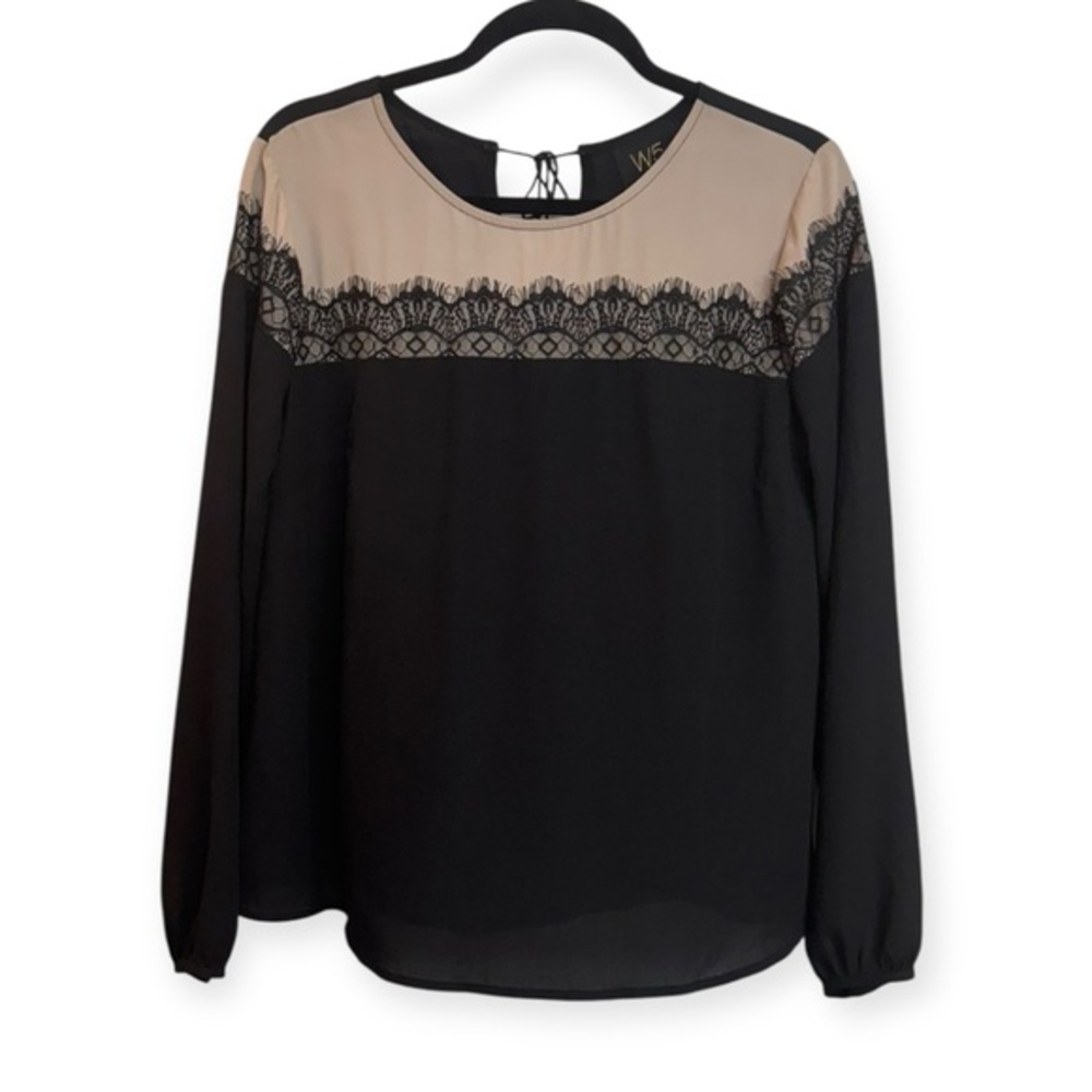 Anthropologie: W5 Women’s Black and Blush Pink Lace Blouse Size M *262